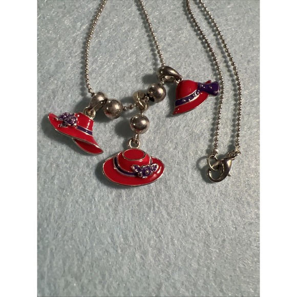 The Unbranded Brand Jewelry - Red Hat Society Ladies Necklace lot‎ Charms Dangle Red/Purple